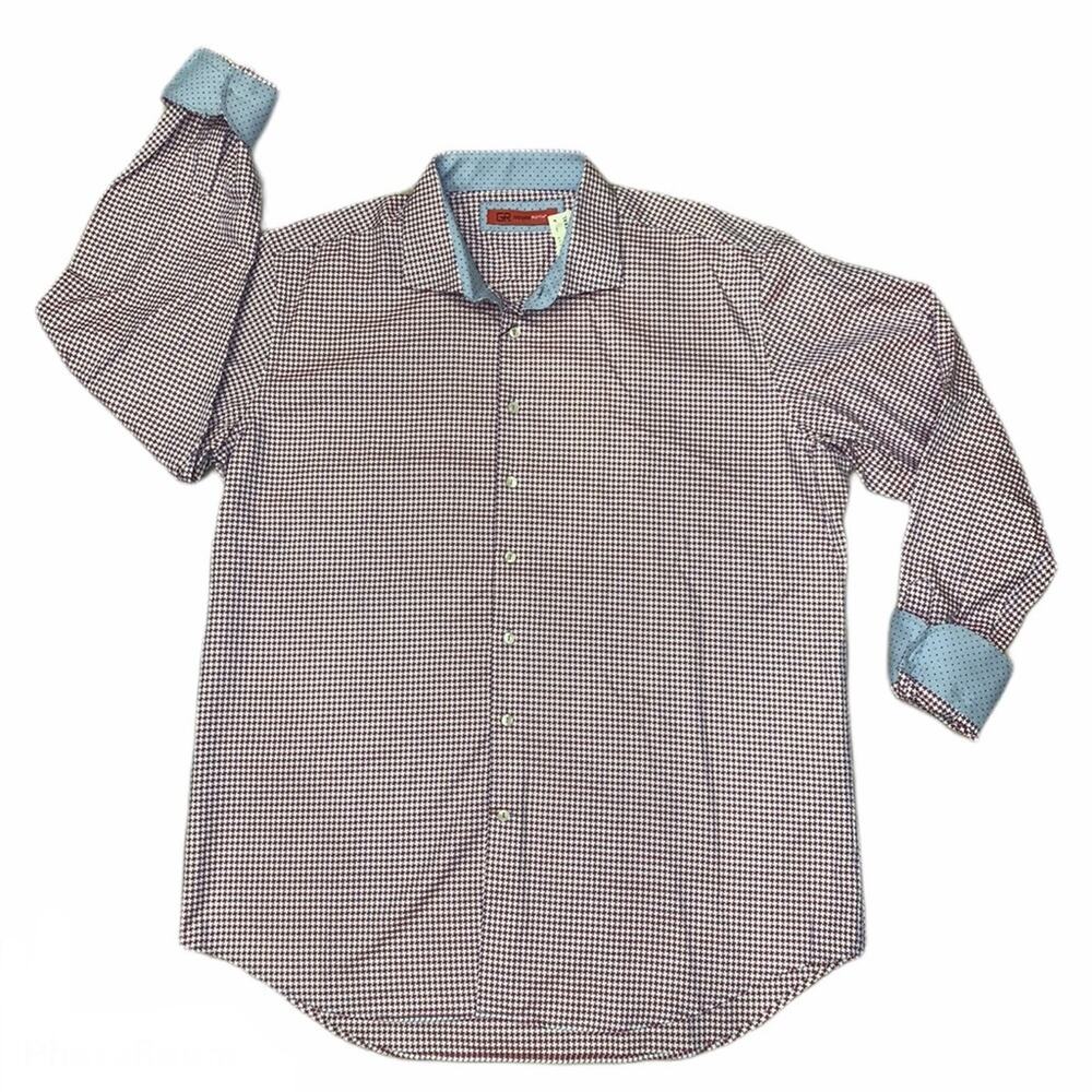 NWT GEORG ROTH Los Angeles Men's Red Blue Print Button Down Shirt
